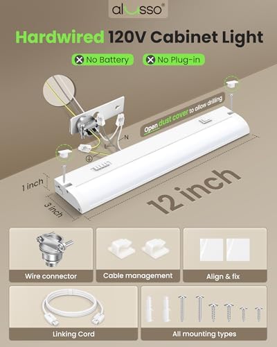 ALUSSO Hardwired 120V Under Cabinet Lighting 12 Inch Counter Kitchen Closet - Image 3