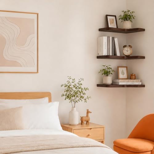 Floating Corner Shelves Solid Pinewood Wall Mounted Shelf - Image 7