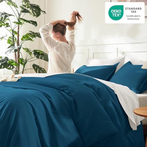 Litanika Teal King Comforter Set, 3 Pieces Lightweight Solid Bed Set - Image 4