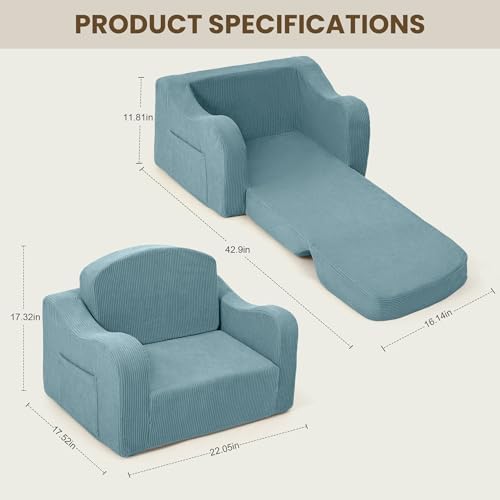 Kids Sofa Chair, 2-in-1 Kids Couch, Fold Out Foam Sofa - Image 3