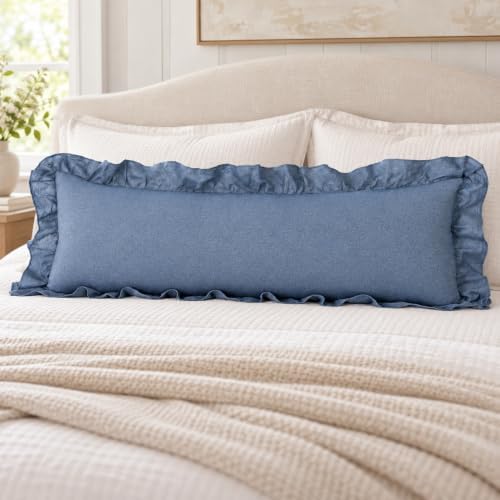 JoraLion Ruffled Body Pillow Cover 20x54 Solid Dusty Blue by JoraLion