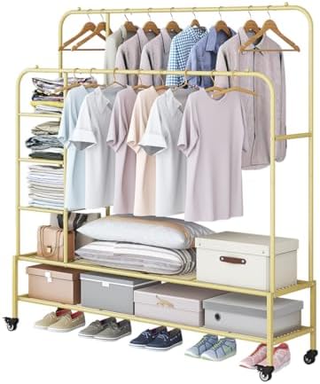 SUOERNUO Clothes Rack with Lockable Wheels Double Rods Metal Garment Racks by SUOERNUO