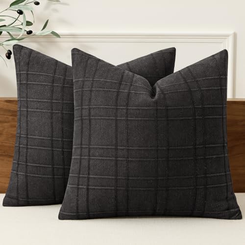 MIULEE Linen Plaid Pillow Covers Decorative 18x18 Black by MIULEE