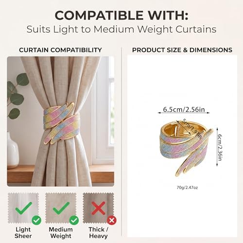 2 Pack Colorful Wings Curtain Tiebacks Wire Drawing Spring Clip Holders - Image 4