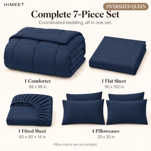 HIMEET Oversized Queen Comforter Set Navy, 7 Pieces Bed in a Bag - Image 2