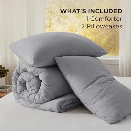 Bedsure Super King Comforter Prewashed Bedding Set 3Pcs Grey 120"x120" - Image 6