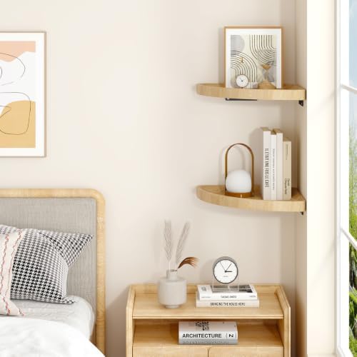 YMYNY Set of 2 Corner Shelf Wall Mount 12"Beech Wood Color - Image 2