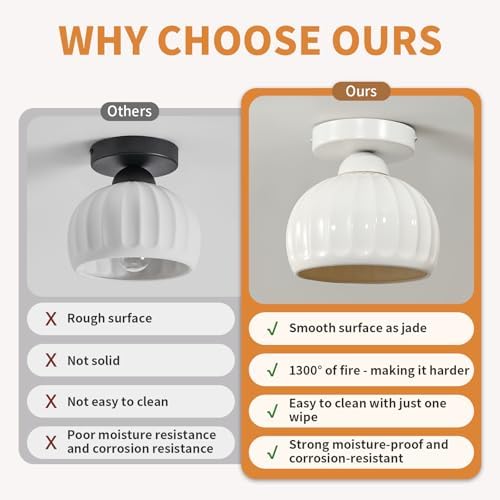 Vintage White Semi Flush Mount Hallway Ceiling Light 2 Pack Glaze Ceramic - Image 2