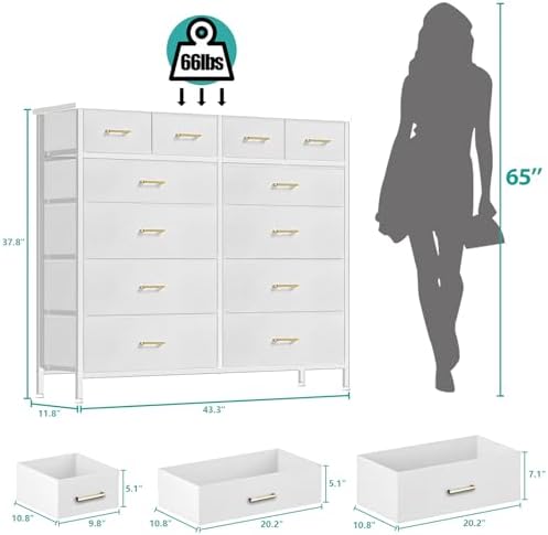 VASICAR Chest of Drawers for Bedroom 12 Deep Drawers Tall Fabric Dresser - Image 3