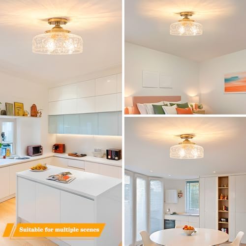 Gold Semi Flush Mount Ceiling Light, 3-Light Close to Ceiling Light - Image 5