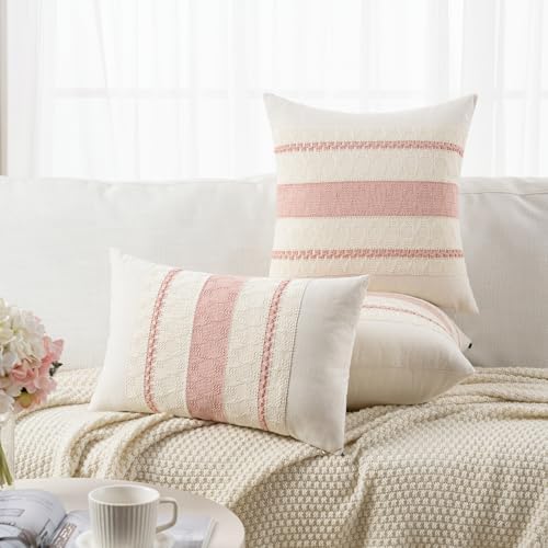 Fancy Homi Set of 1 Boho Pink Long Lumbar Decorative Throw Pillow Cover 14x24 - Image 5