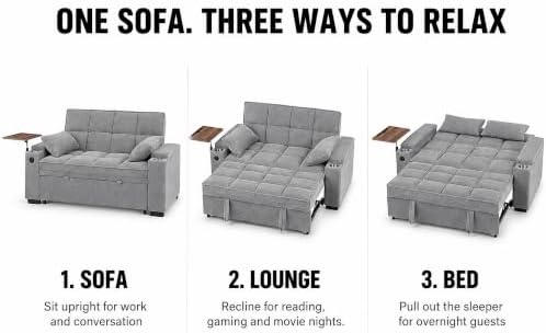 65" Sleeper Sofa Bed, 3-in-1 Convertible Pull-Out Loveseat - Image 4
