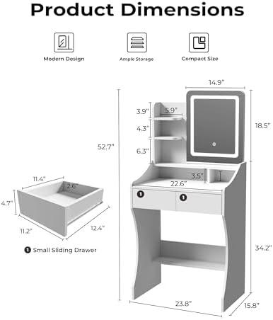 Small Makeup Vanity Desk with Mirror and Lights - Image 7
