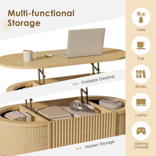 LYNCOHOME 43.3" Fluted Lift Top Coffee Table - Image 4