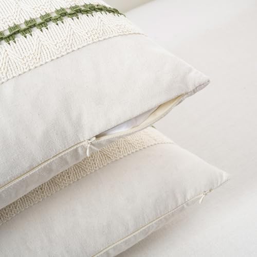 Fancy Homi Set of 1 Boho Moss Green Decorative Throw Pillow Cover 16x16 Inch - Image 3