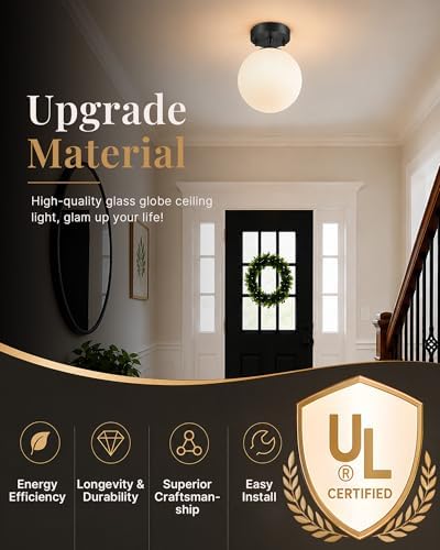 Majade Semi Flush Mount Ceiling Light 6" Globe Black Modern Light 2Pc - Image 4
