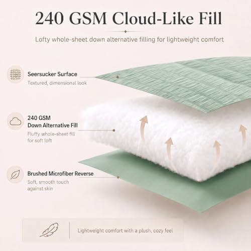 CozyLux California King Comforter Set, Sage Green Seersucker Bed in a Bag - Image 3