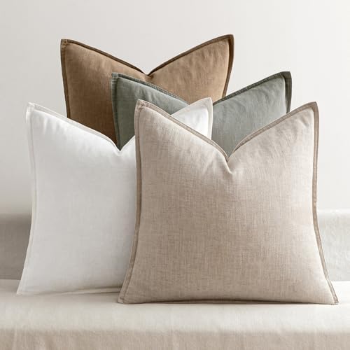 MIULEE Neutral Boho Linen Decorative Pillow Covers 16x16 Inch Pack of 4 by MIULEE