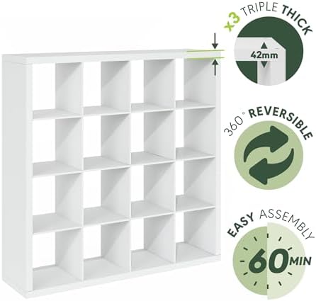 Furinno Cubicle Record Player Stand, 16-Cube Vinyl Record Storage - Image 7