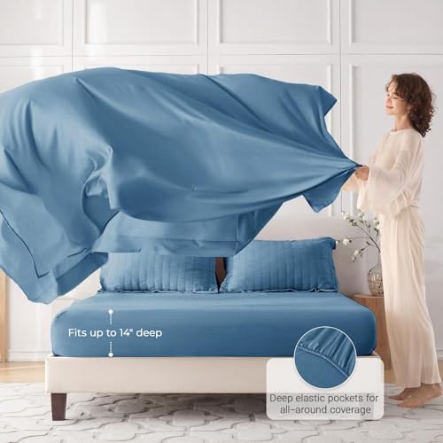 MUXHOMO King Comforter Set 7 Pieces, Seersucker Bed in a Bag, Mineral Blue - Image 3