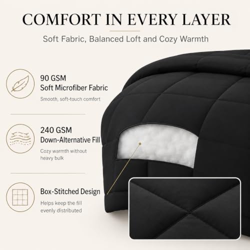 CozyLux Oversized Queen Comforter Set Black - Image 3