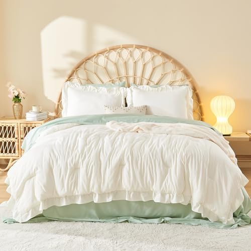 Litanika Twin Comforter Set, 2 Pieces Ivory Ruffle Bedding Set by Litanika