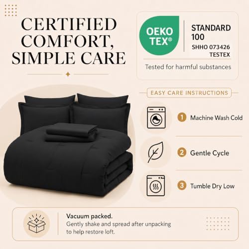 CozyLux Oversized King Comforter Set Black, 7 Pieces Bed in a Bag - Image 6