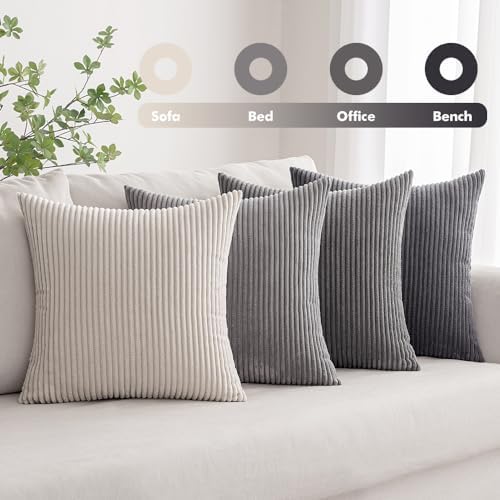 MIULEE Soft Corduroy Decorative Throw Pillow Covers Neutral Grey 20x20 - Image 3