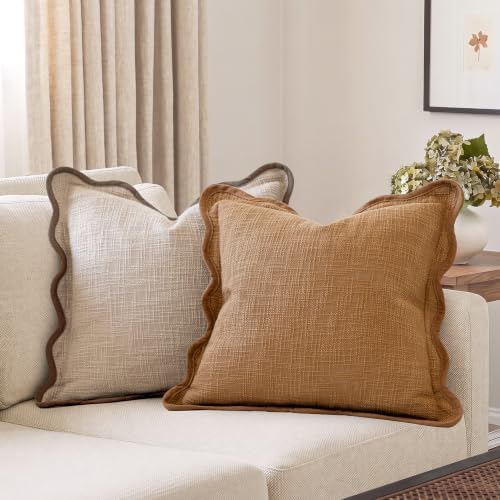 Foindtower Pack of 2 Decorative Scalloped Textured Throw Pillow Covers Accent - Image 4
