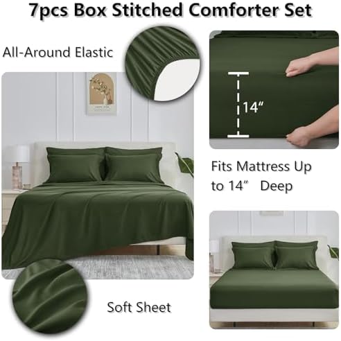 CozyLux King Size Comforter Set, 7-Piece Bed in a Bag, Olive Green - Image 5