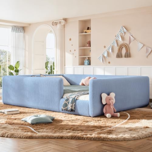 Full Size Corduroy Upholstered Floor Bed by KEIKI