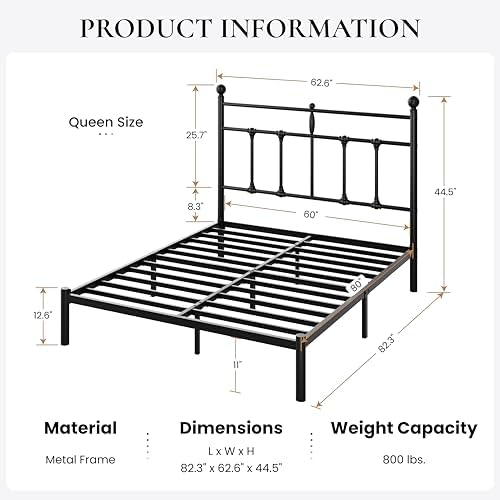 SHA CERLIN Queen Size Metal Platform Bed Frame - Image 2