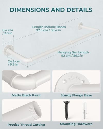 OROPY 38.4" Industrial Pipe Clothes Rack Wall Mounted, Heavy Duty, 2 Pack - Image 4