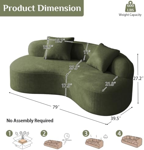 79" Curved Chenille Loveseat, Deep Seat Cloud Couch - Image 2