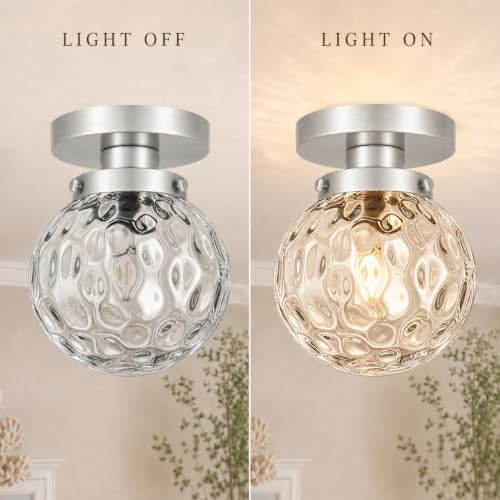Small Semi Flush Mount Ceiling Light Fixtures, Vintage Globe Hammered Glass - Image 5