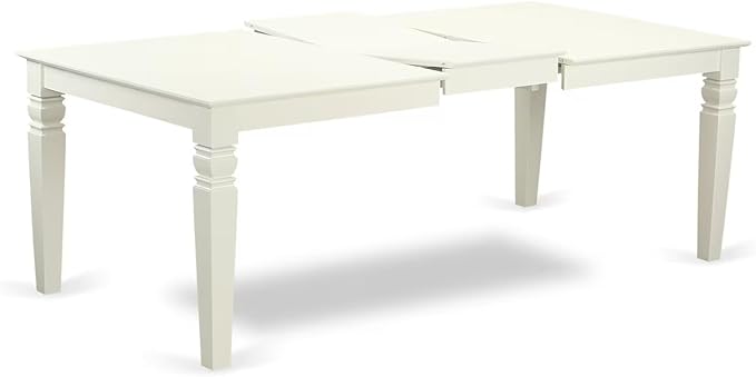East West Furniture LGAB7-LWH-64 7 Piece Modern Dining Table Set Consist of a Rectangle Wooden Table with Butterfly Leaf and 6 White Faux Leather Upholstered Chairs, 42x84 Inch, Linen White