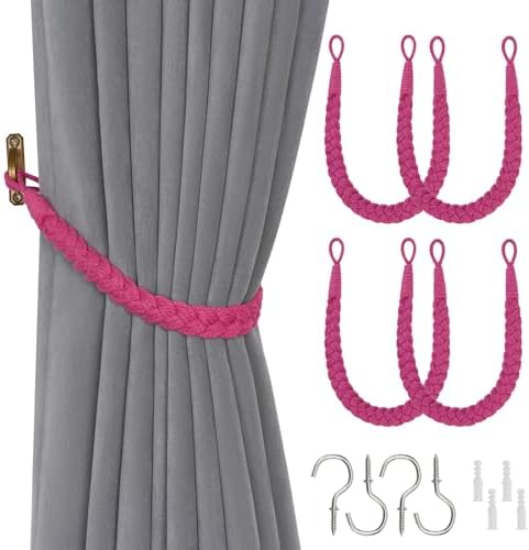 NICEEC 4 Pack Natural Cotton Rope Curtain Tiebacks Elegant Boho Style by NICEEC