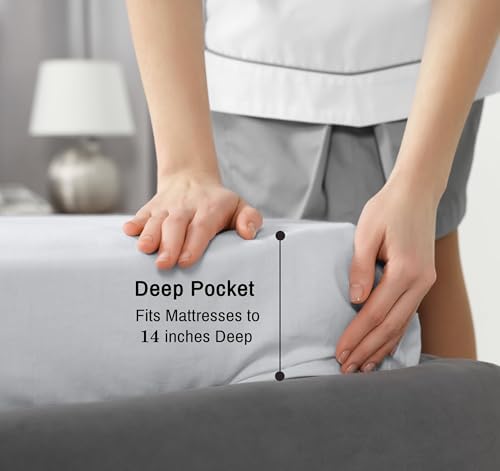 RUVANTI 100% Cotton California King Sheets, Percale Sheet Set, Quiet Gray - Image 6