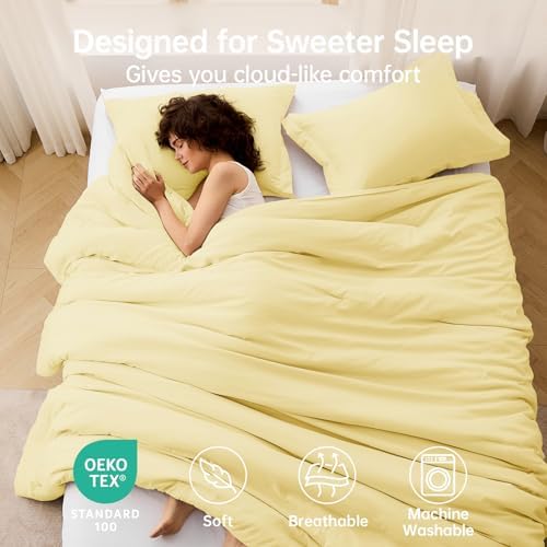 MUXHOMO Oversized King Comforter Set, 3-PC All-Season Bedding, Cream Yellow - Image 2