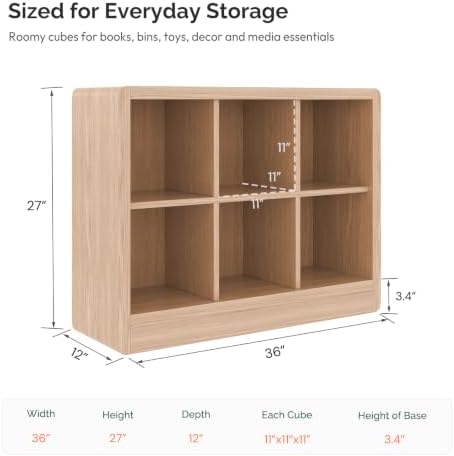 Low Cube Bookcase, 6-Cube Storage Organizer Shelf, Natural Oak - Image 3
