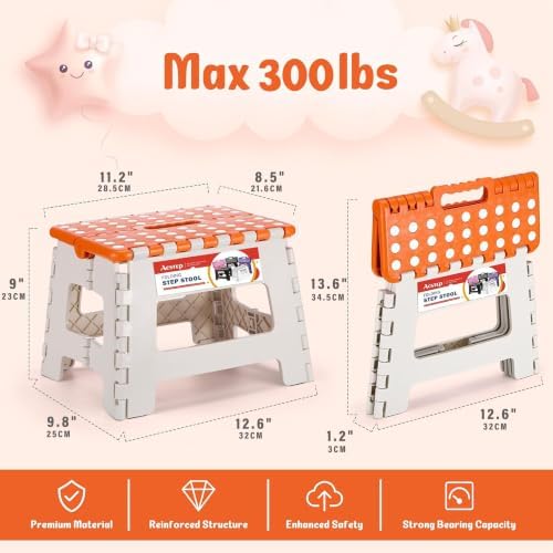 Folding Step Stool 9 Inch for Kids, 300 lbs, Bicolor Orange - Image 4
