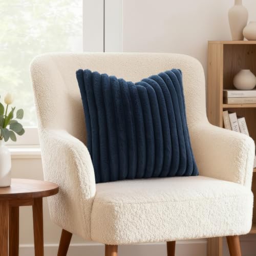 decorUhome Fall Faux Fur Throw Pillow Covers 22x22 Set of 2 Dark Blue - Image 4