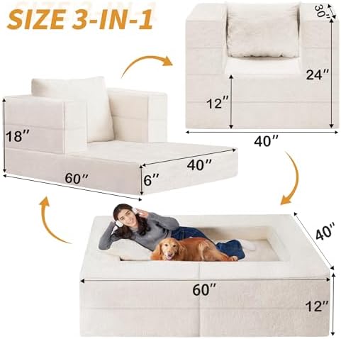 Futon Sofa Bed with Pillow, 3-in-1 Sleeper Sofa Bed with Removable Cover - Image 3