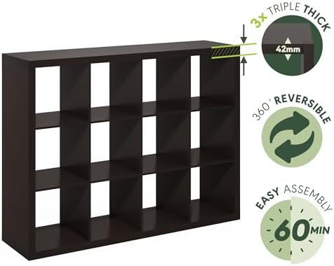 Furinno Cubicle Record Player Stand, 12-Cube Record Storage, Dark Oak - Image 5