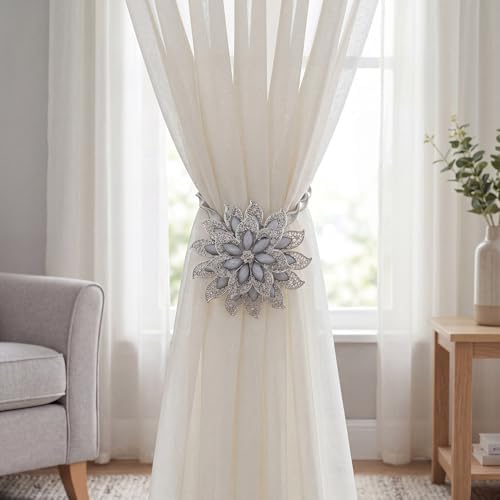 2PCS Magnetic Curtain Tiebacks Decorative Crystal Flower Shape Window Curtain - Image 4