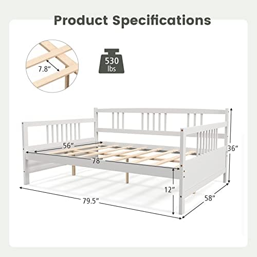 GIANTEX Full Size Daybed, Wooden Daybed Sofa Bed Frame - Image 2