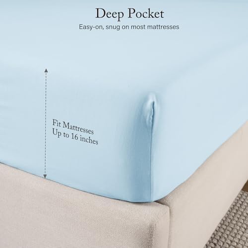 ROSE&RISY Baby Blue Queen Sheet Set, Pre-Washed Cotton-Like Brushed Microfiber - Image 4