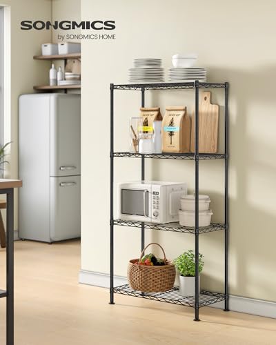 SONGMICS 4-Tier Storage Shelves, Adjustable Wire Shelving Unit, 8 Hooks - Image 2