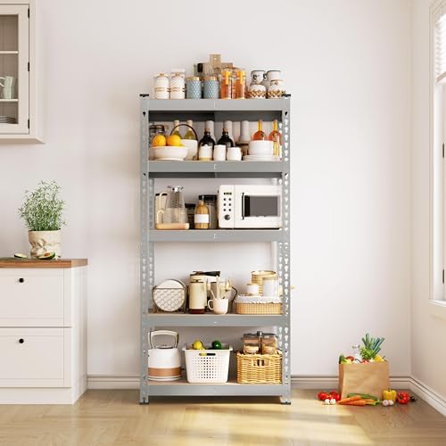 Yaheetech 5-Tier Heavy Duty Storage Shelves 28"W x 12"D x 60"H Light Gray - Image 4