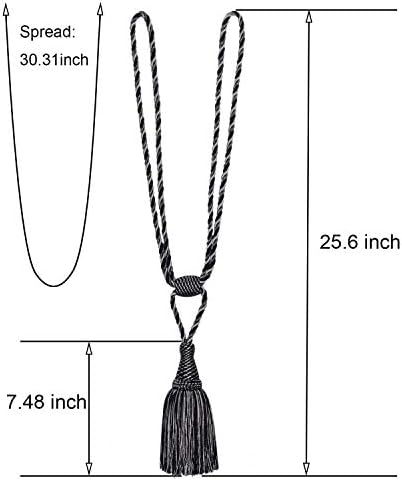 2Pack Curtain Tiebacks Handmade Elegant Tassel Drape Holdbacks-Mix Black - Image 2